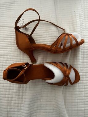 Women's Strappy Satin Dance Heels - Copper Brown